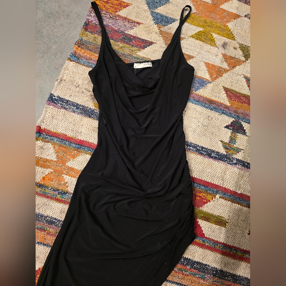 Cowl Neck Black Draped Dress